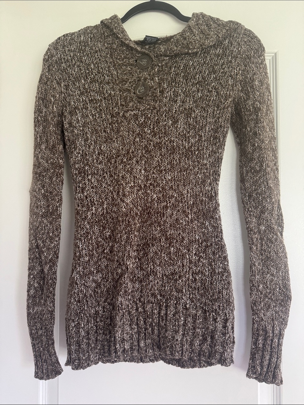 Rue 21 Hooded Marled Knit Sweater Button Neck Cozy Cottagecore Pullover Small